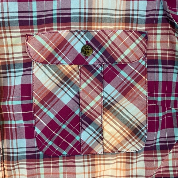 Eddie Bauer Sleeveless Button Down Plaid Shirt Purple Sz Large - Picture 3 of 7